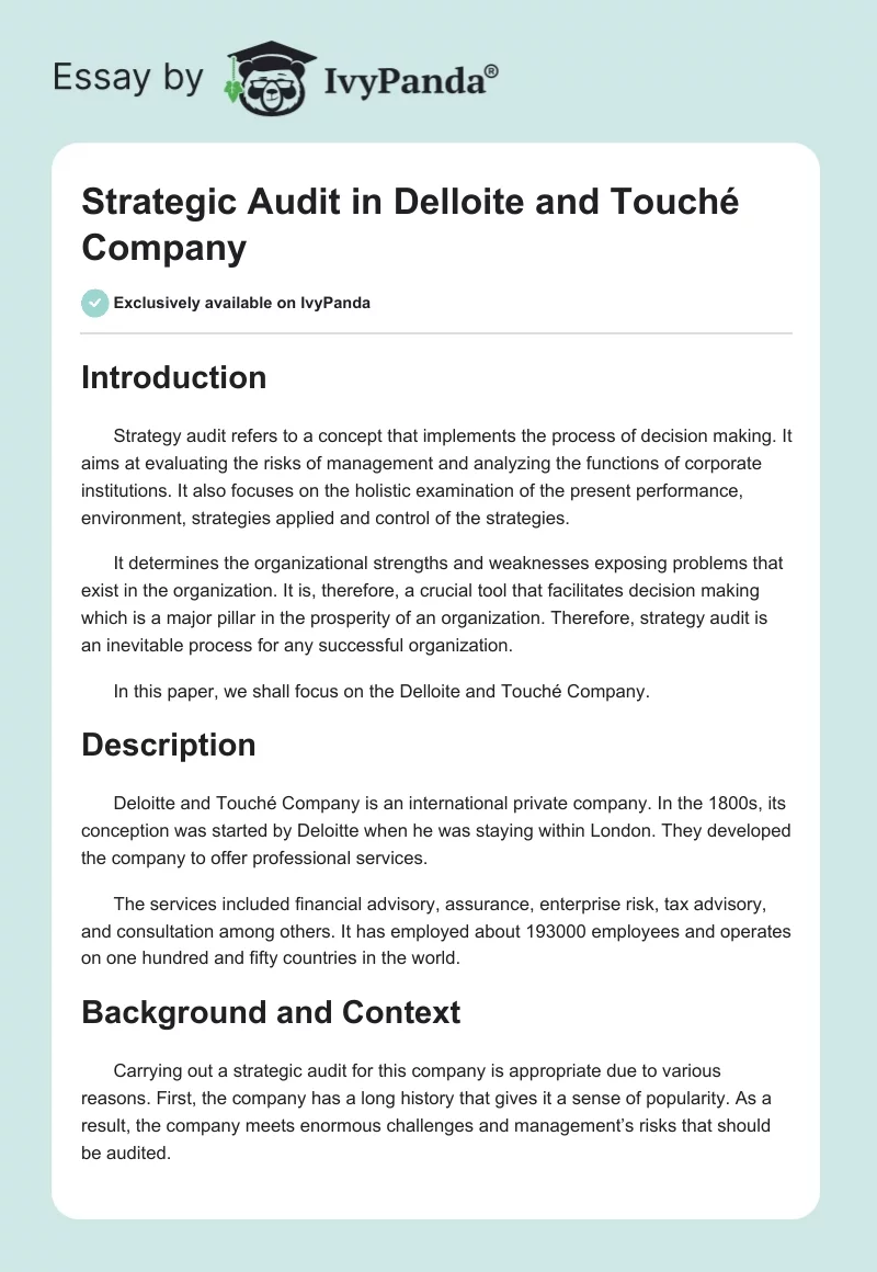 Strategic Audit in Delloite and Touché Company. Page 1