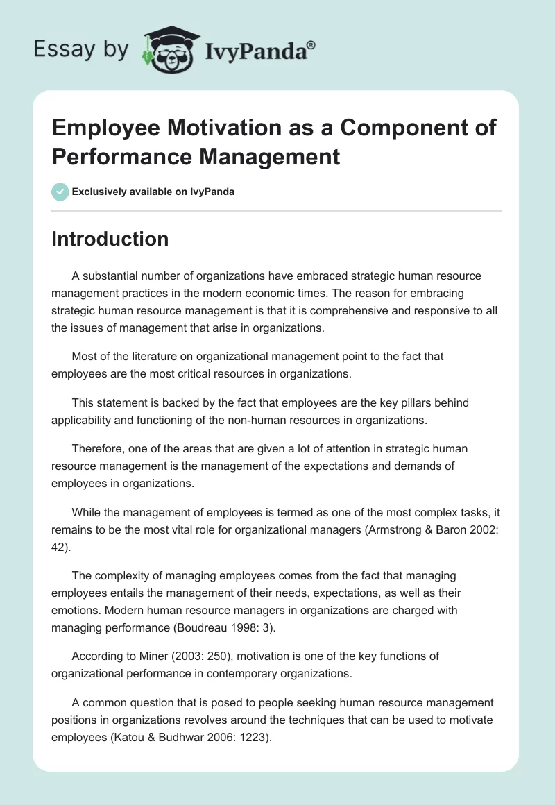 Employee Motivation as a Component of Performance Management. Page 1