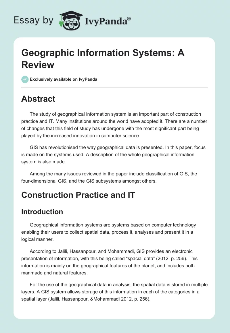Geographic Information Systems: A Review. Page 1