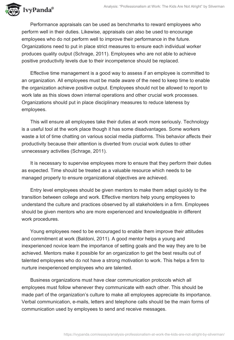 Analysis: “Professionalism at Work: The Kids Are Not Alright” by Silverman. Page 2