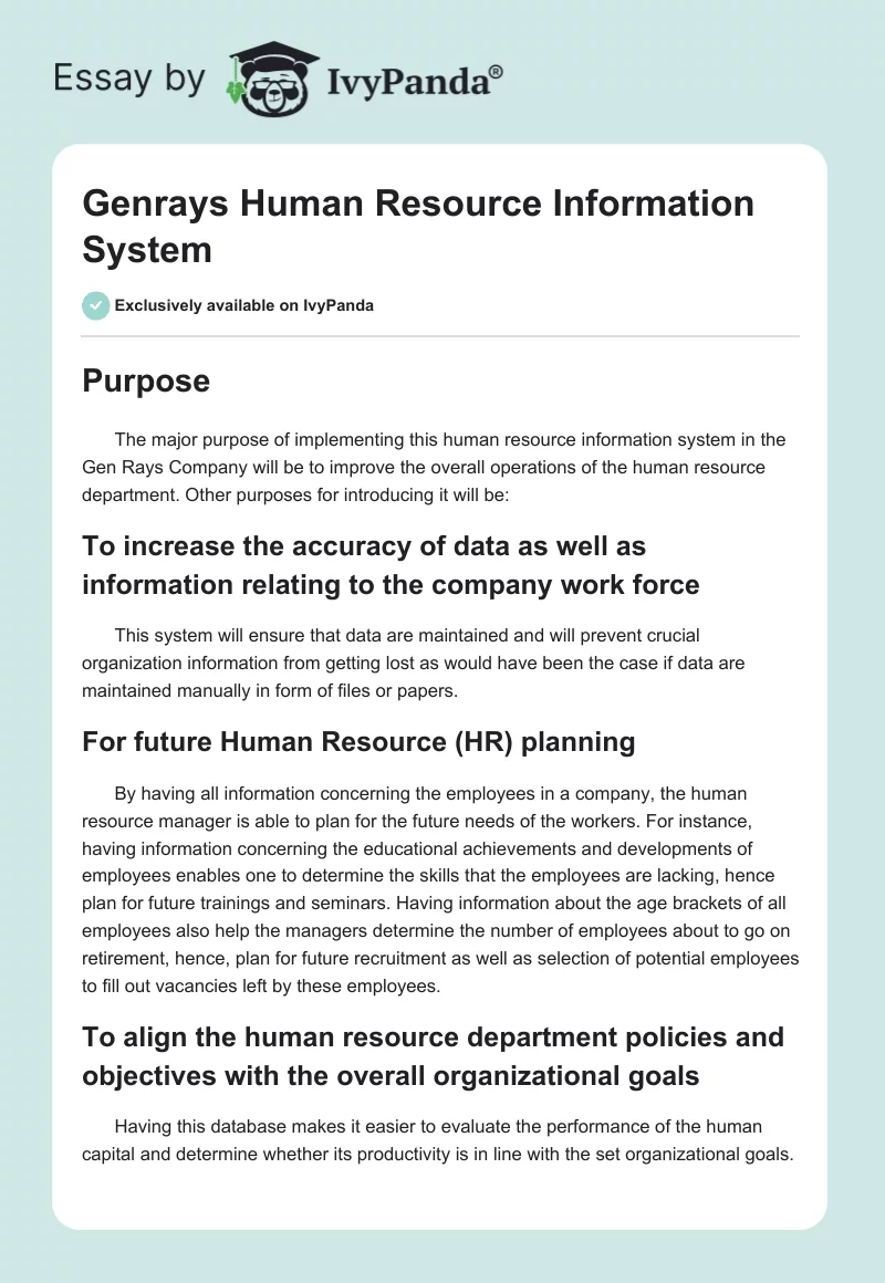 Genrays Human Resource Information System. Page 1