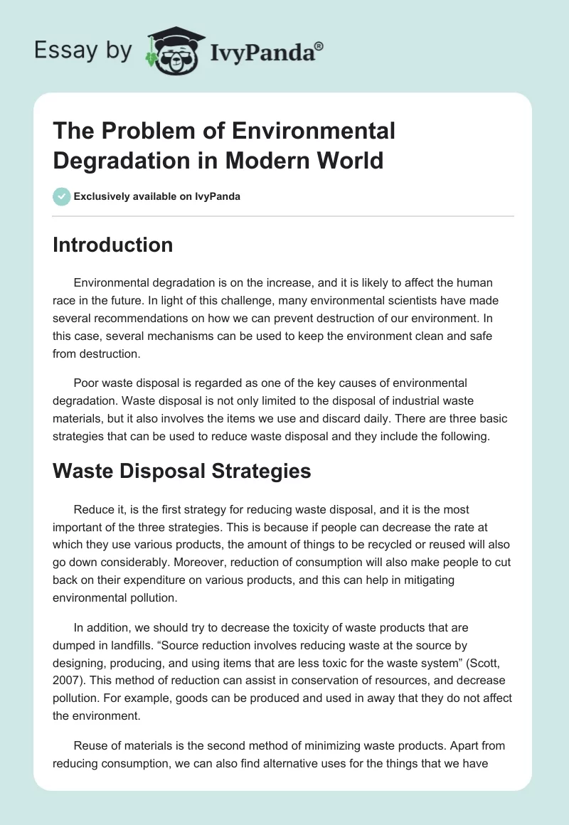 The Problem of Environmental Degradation in Modern World. Page 1