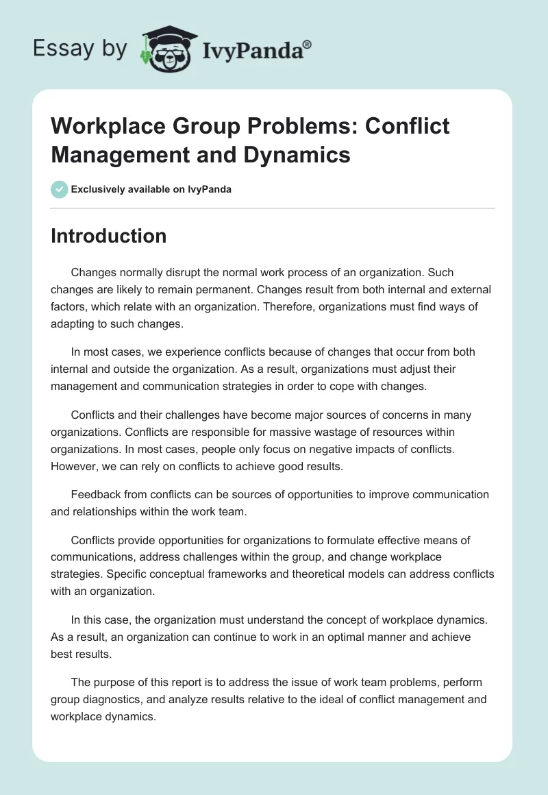 Workplace Group Problems: Conflict Management and Dynamics. Page 1