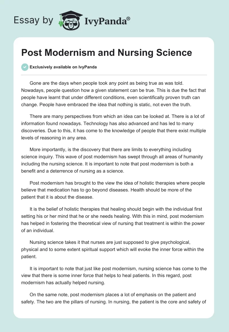 Post Modernism and Nursing Science. Page 1