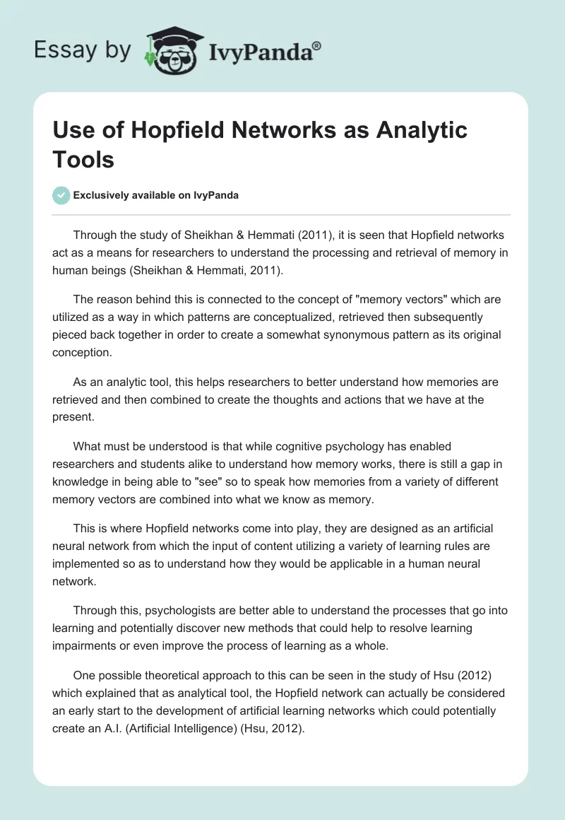 Use of Hopfield Networks as Analytic Tools. Page 1