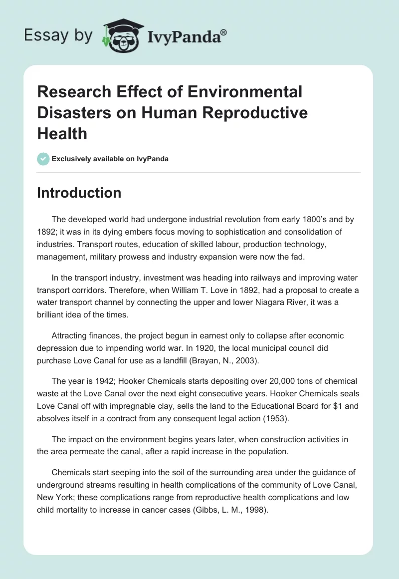 Research Effect of Environmental Disasters on Human Reproductive Health. Page 1