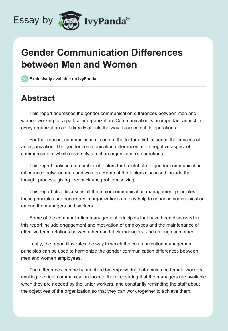 Gender Communication Differences Between Men and Women. Page 1