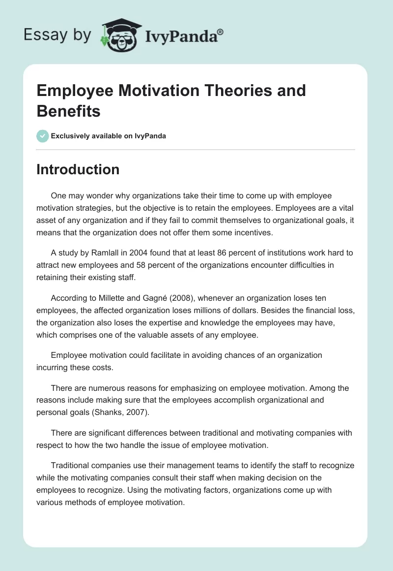 Employee Motivation Theories and Benefits. Page 1