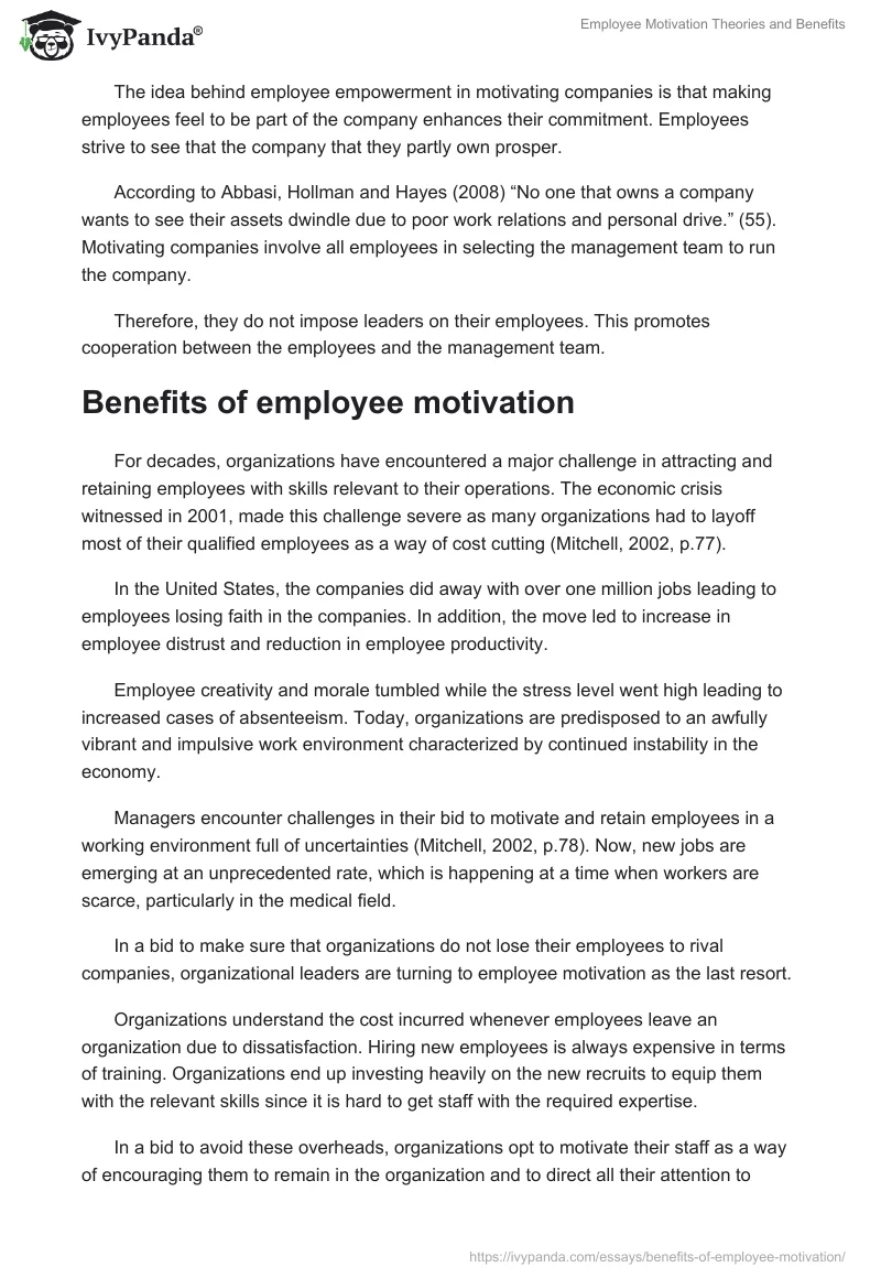 Employee Motivation Theories and Benefits. Page 4