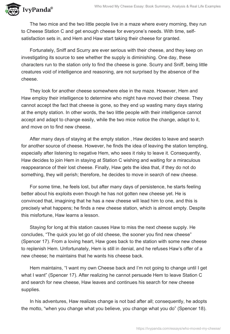 Who Moved My Cheese Essay: Book Summary, Analysis & Real Life Examples. Page 2