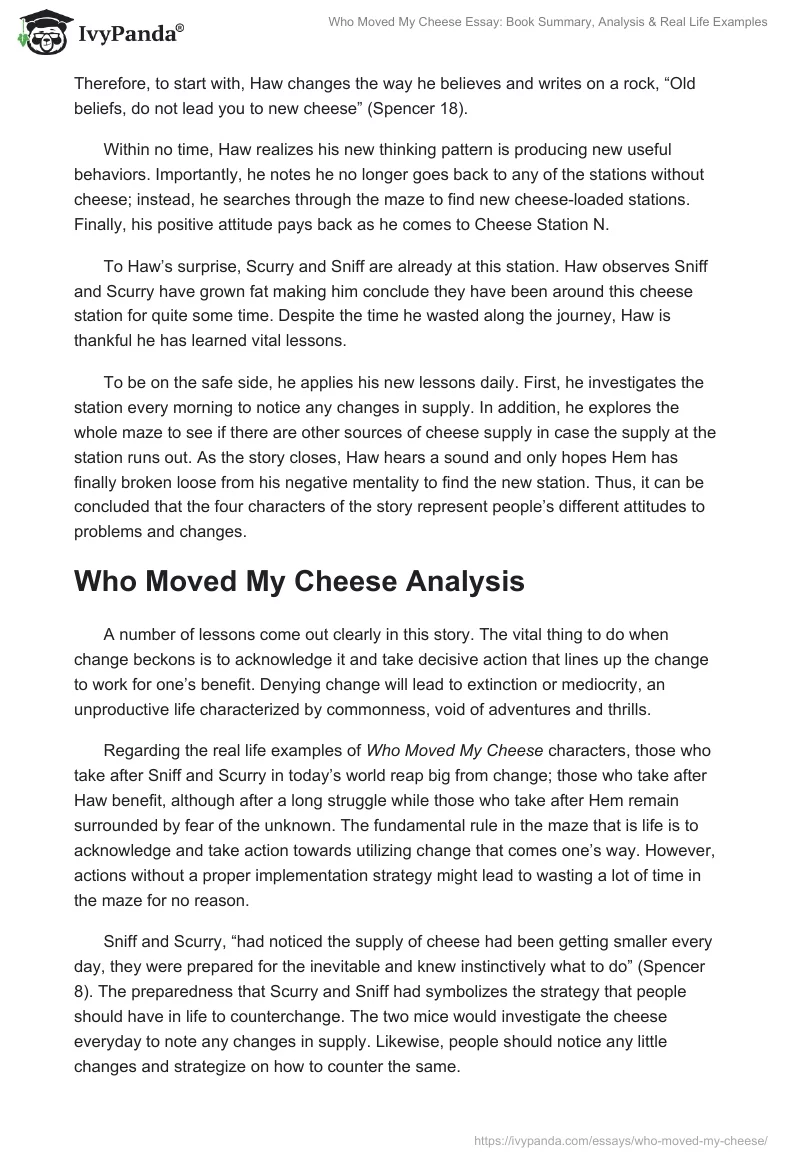 Who Moved My Cheese Essay: Book Summary, Analysis & Real Life Examples. Page 3