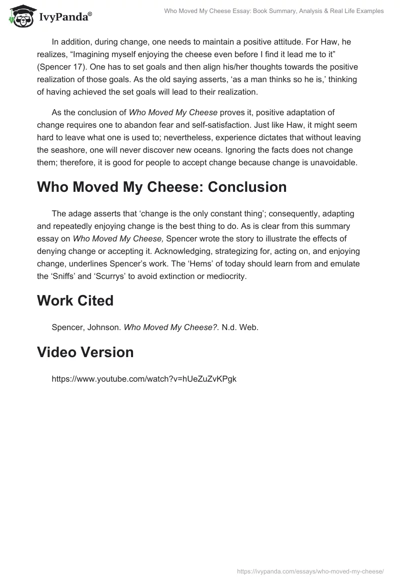 Who Moved My Cheese Essay: Book Summary, Analysis & Real Life Examples. Page 4