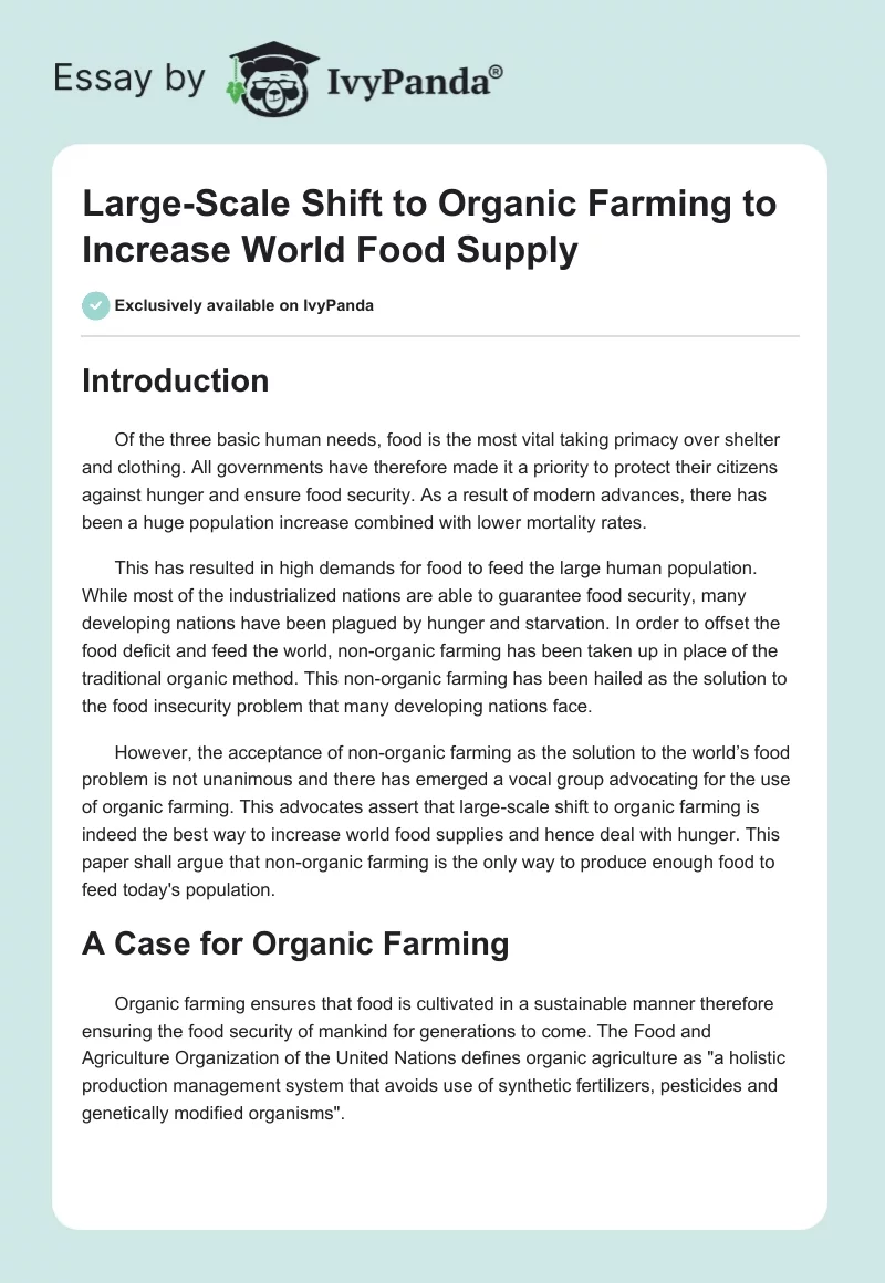 Large-Scale Shift to Organic Farming to Increase World Food Supply. Page 1