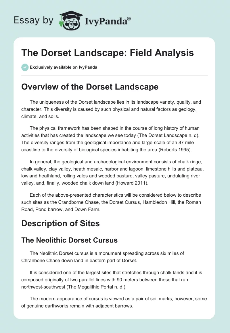 The Dorset Landscape: Field Analysis. Page 1