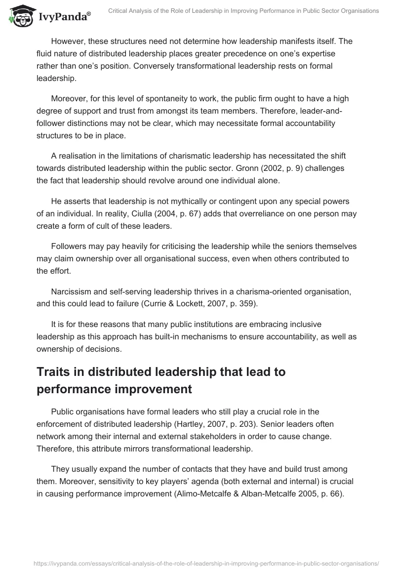 Critical Analysis of the Role of Leadership in Improving Performance in Public Sector Organisations. Page 4