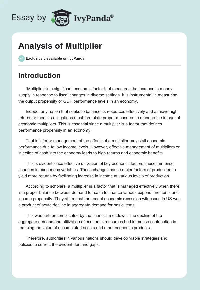 Analysis of Multiplier. Page 1
