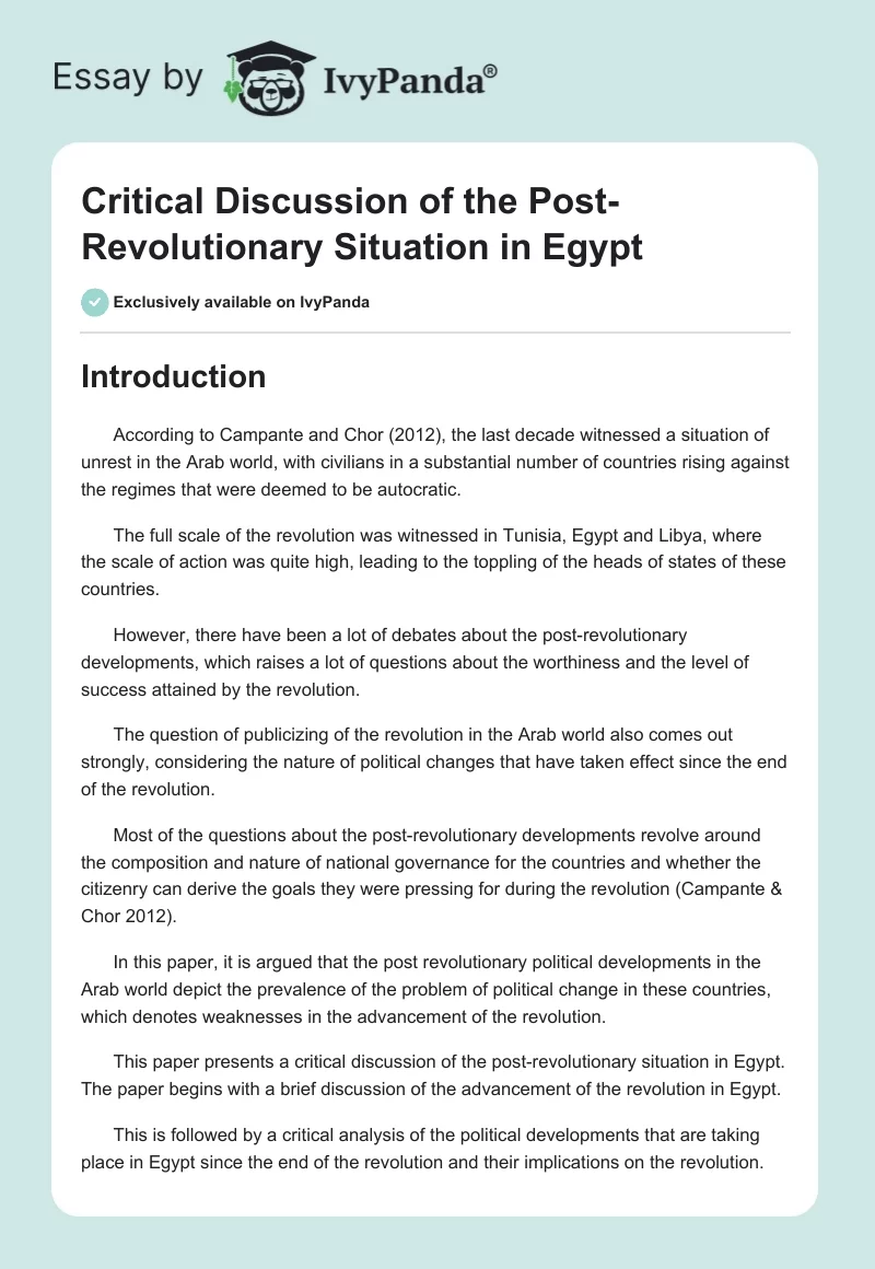 Critical Discussion of the Post-Revolutionary Situation in Egypt. Page 1