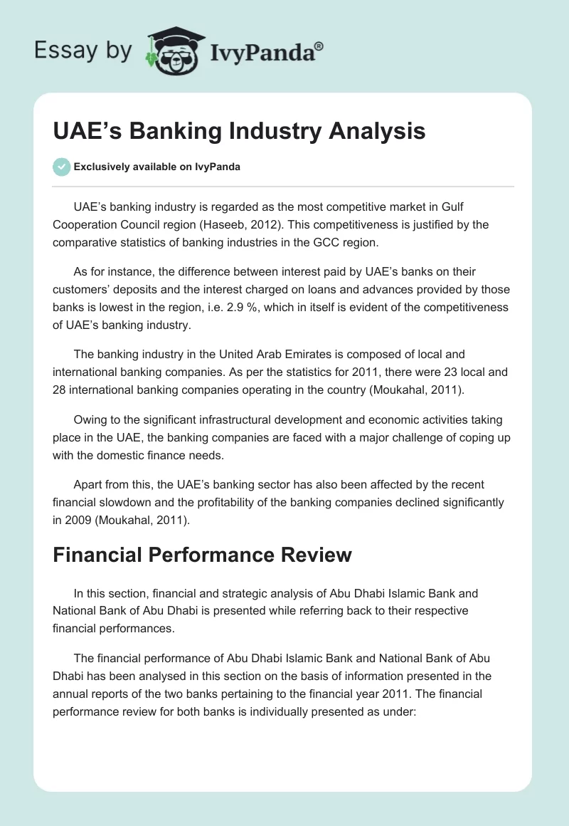 UAE’s Banking Industry Analysis. Page 1