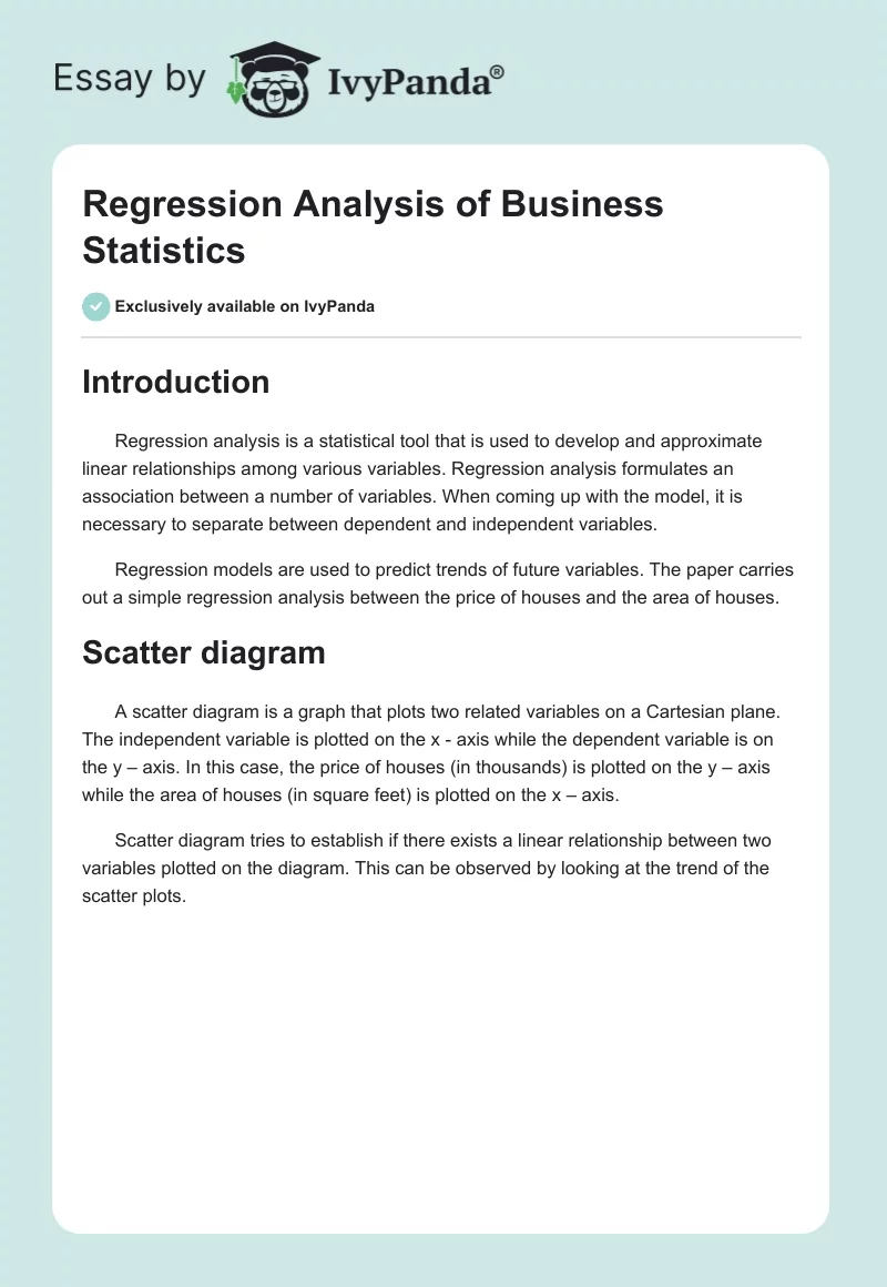 Regression Analysis of Business Statistics. Page 1
