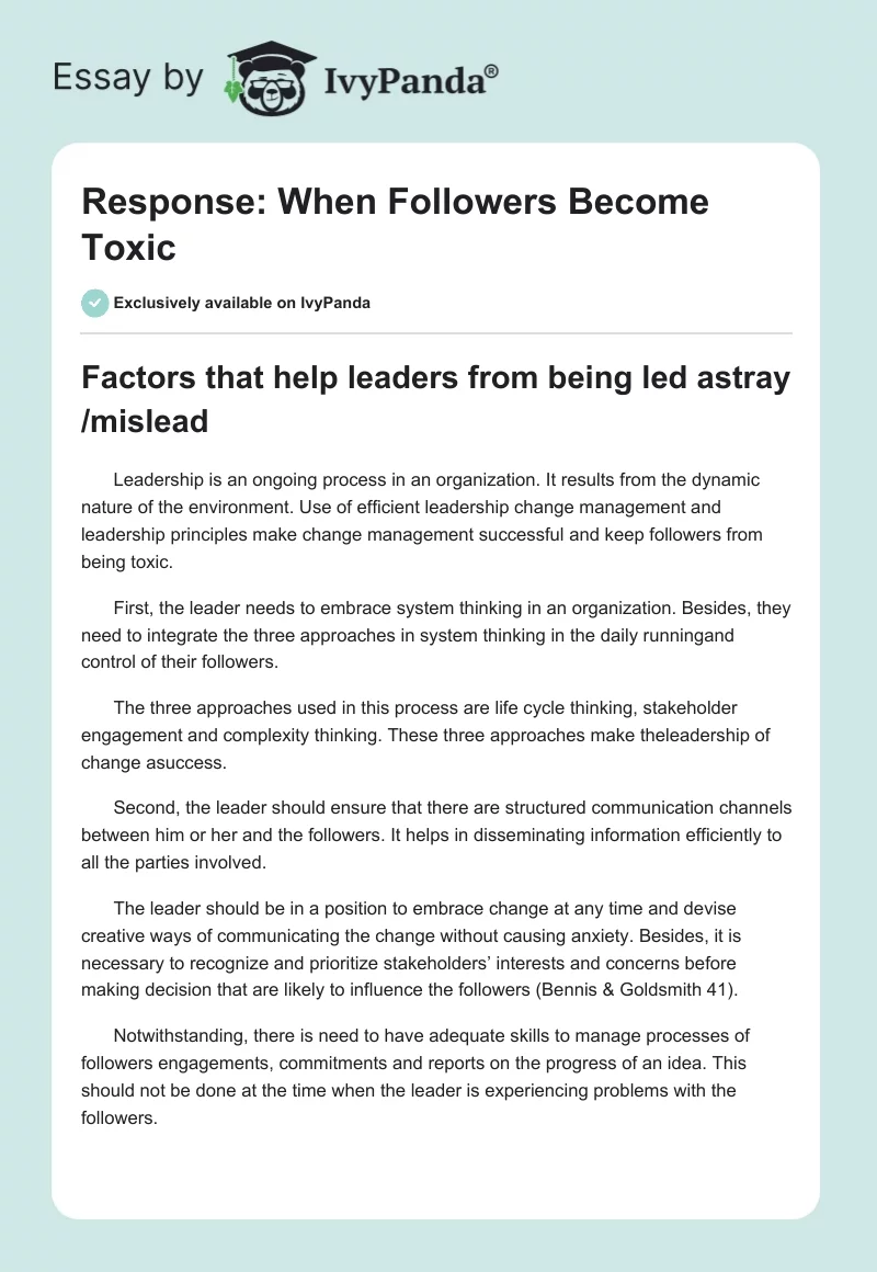 Response: When Followers Become Toxic. Page 1