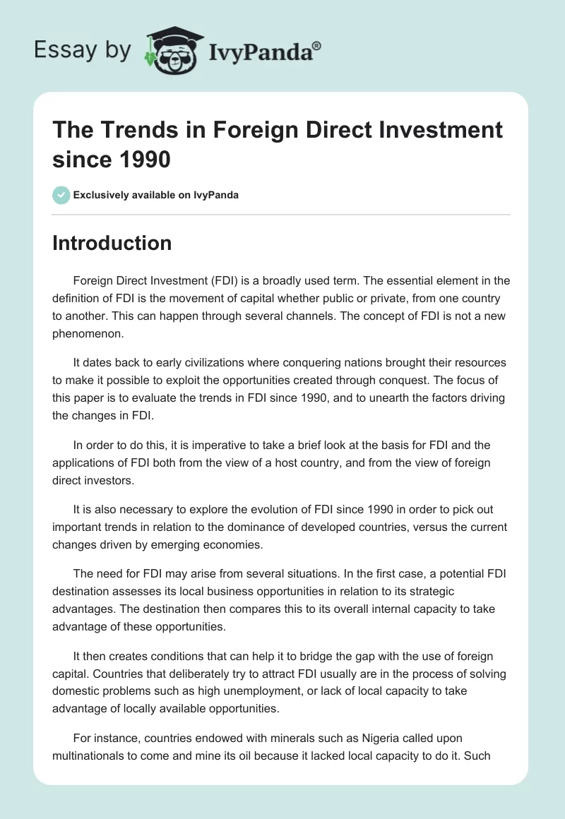 The Trends in Foreign Direct Investment since 1990. Page 1