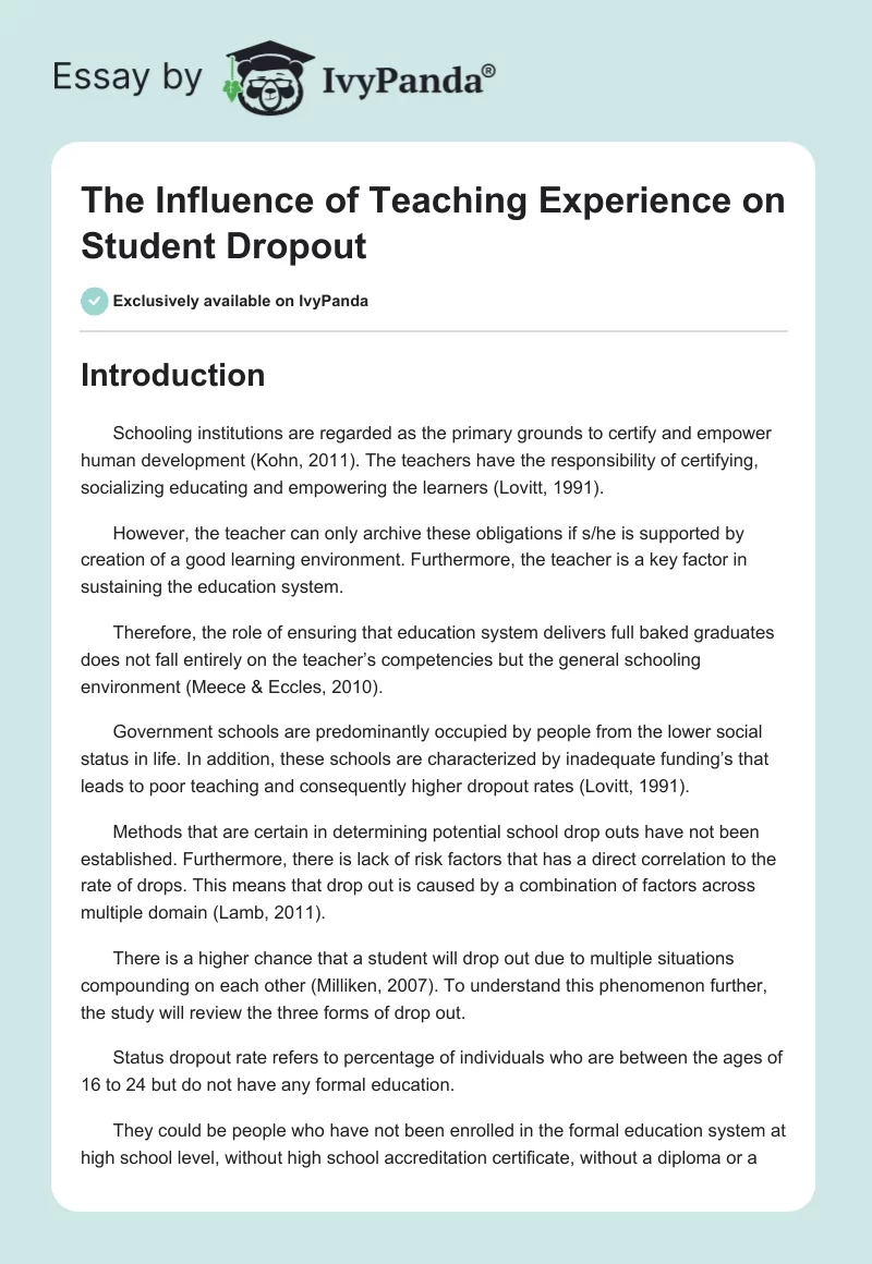 The Influence of Teaching Experience on Student Dropout. Page 1