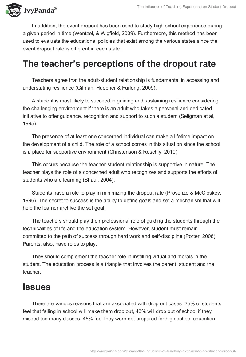 The Influence of Teaching Experience on Student Dropout. Page 3