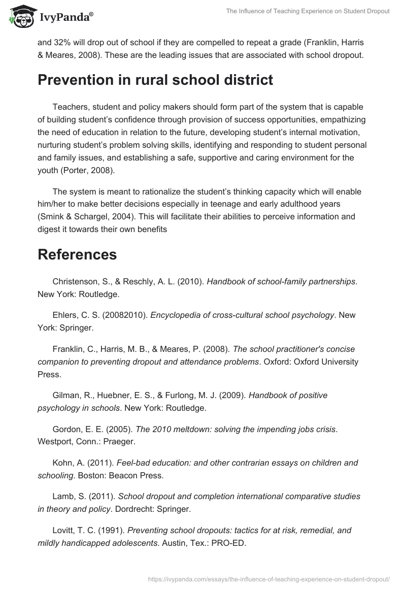 The Influence of Teaching Experience on Student Dropout. Page 4