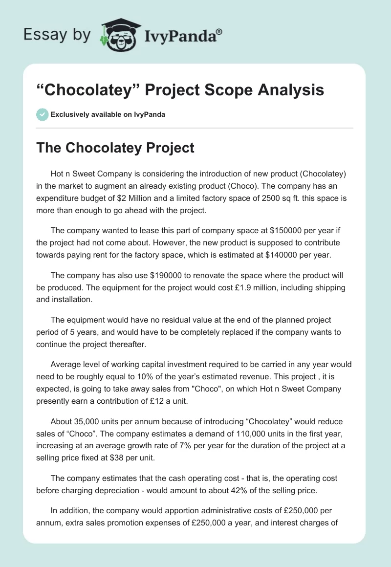 “Chocolatey” Project Scope Analysis. Page 1