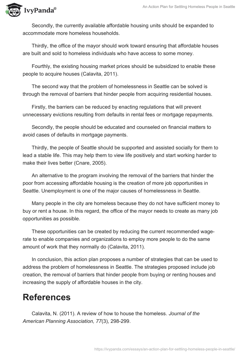 An Action Plan for Settling Homeless People in Seattle. Page 2