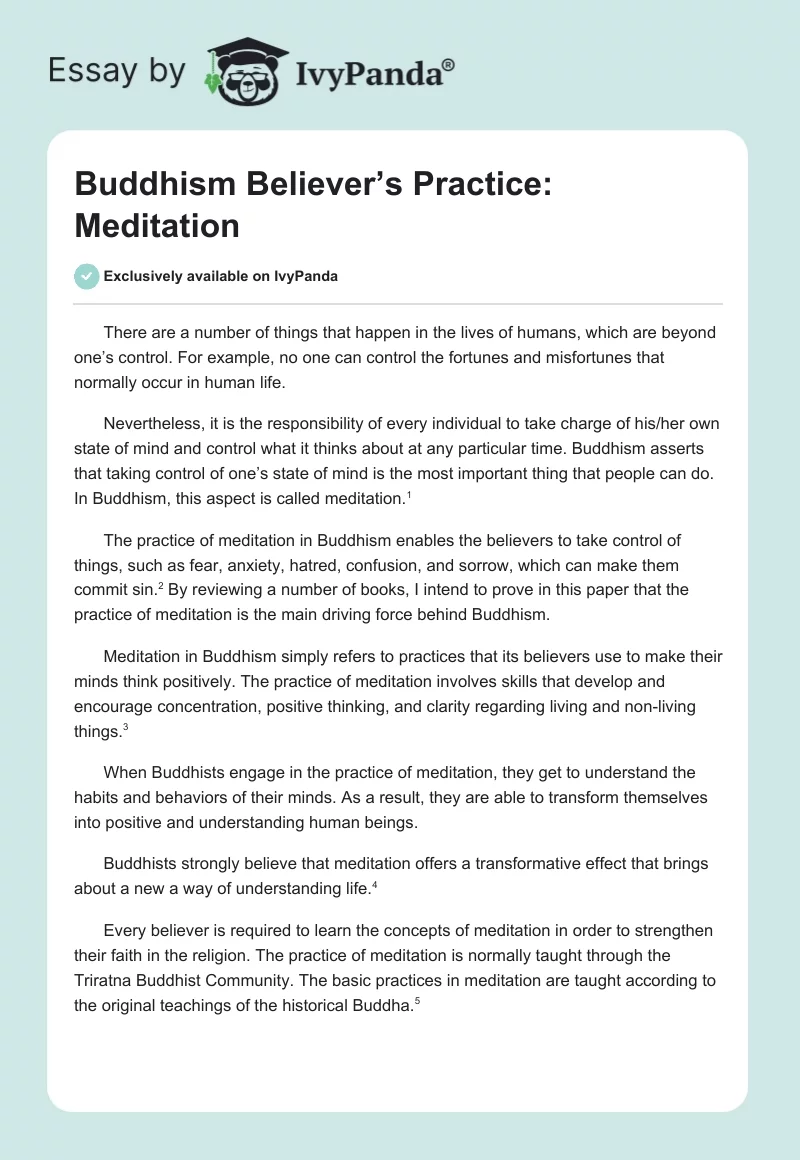 Buddhism Believer’s Practice: Meditation. Page 1