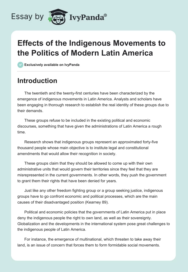 Effects of the Indigenous Movements to the Politics of Modern Latin America. Page 1