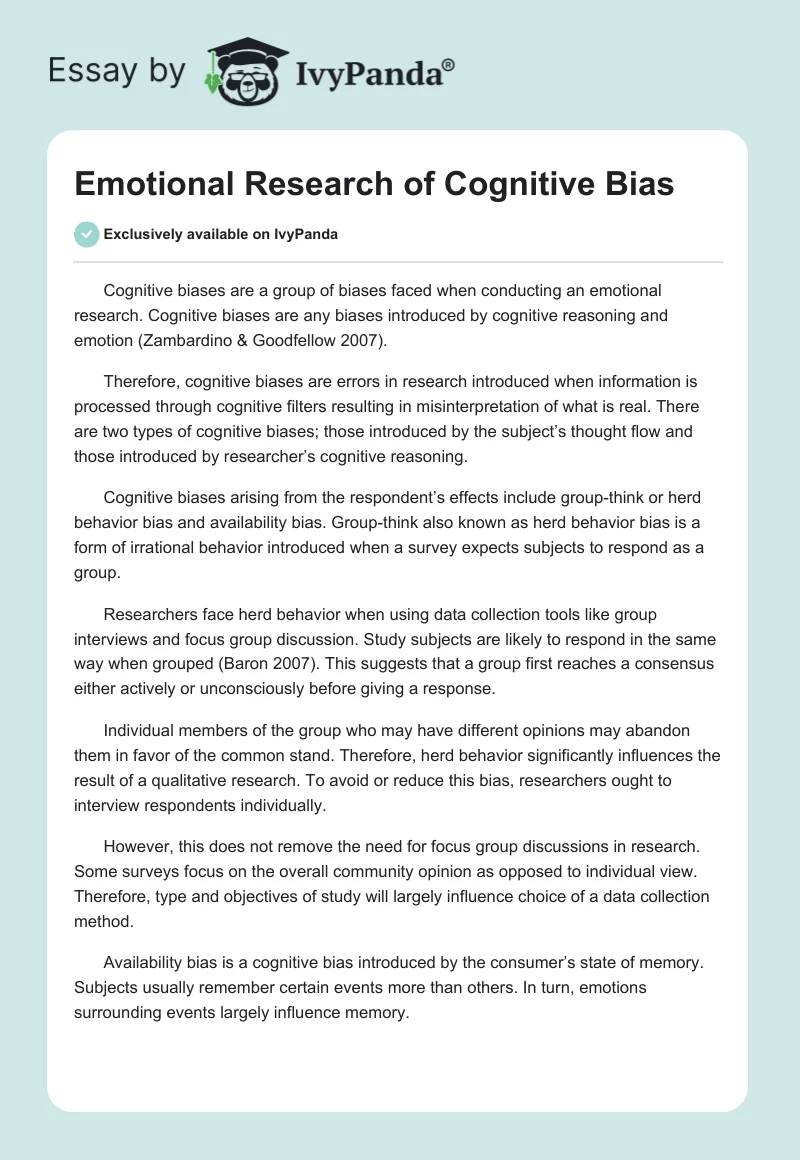 Emotional Research of Cognitive Bias. Page 1