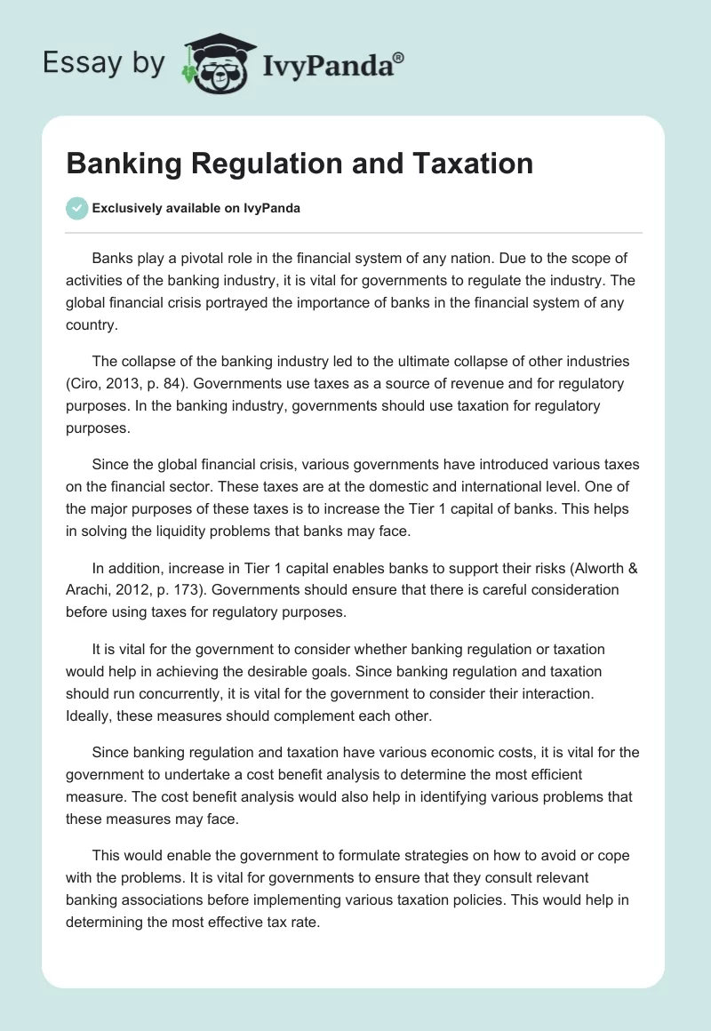 Banking Regulation and Taxation. Page 1