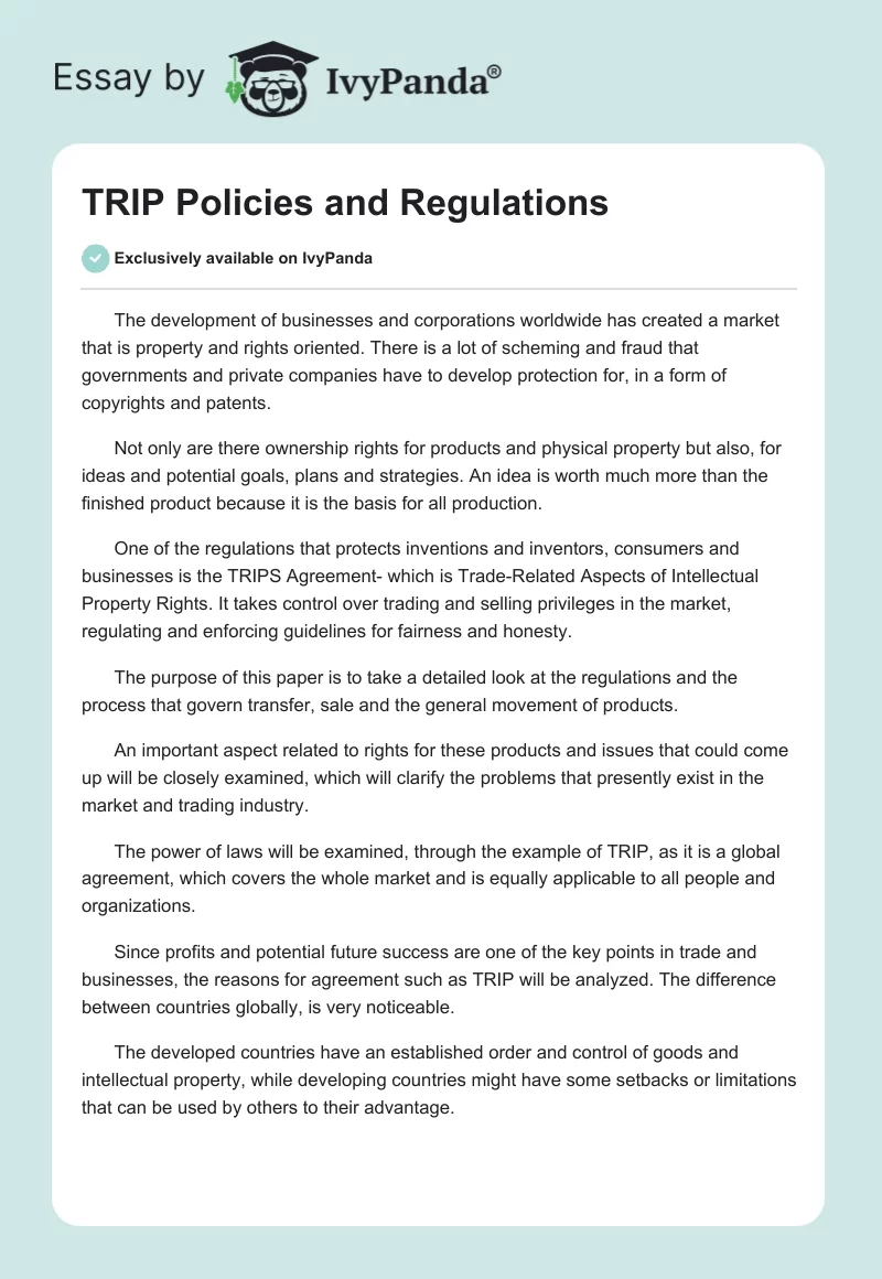 TRIP Policies and Regulations. Page 1