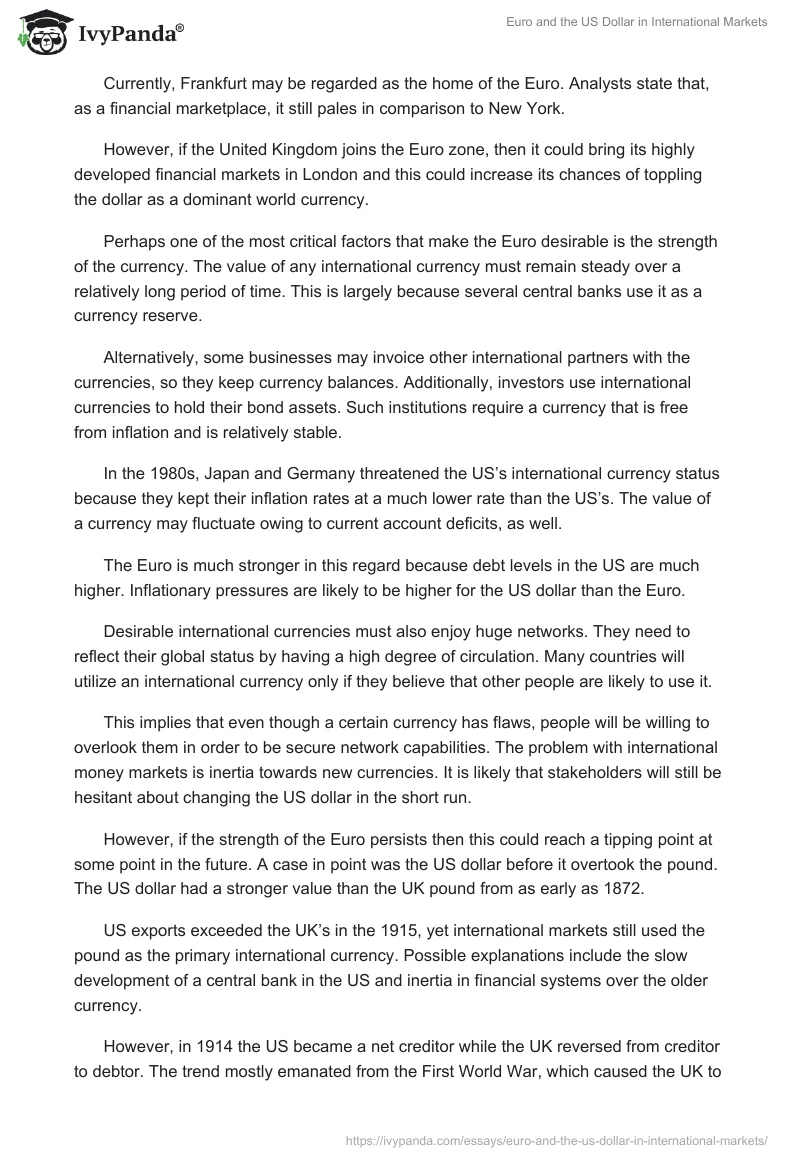 Euro and the US Dollar in International Markets. Page 2