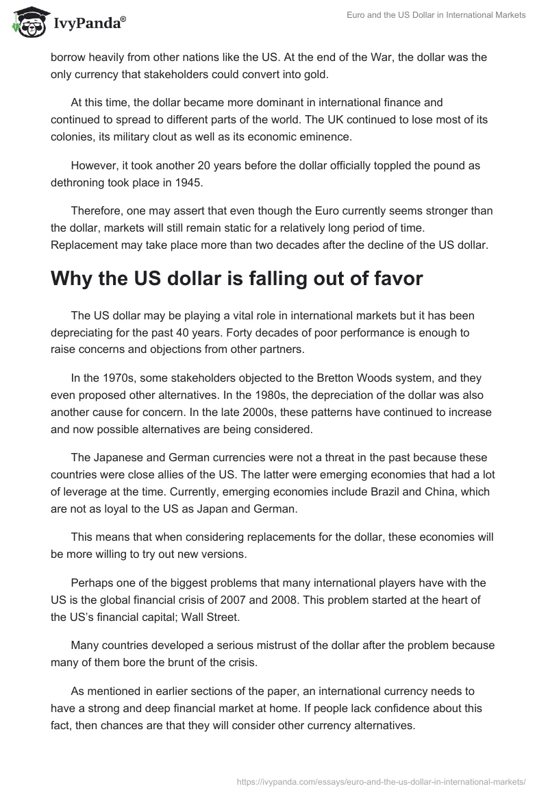 Euro and the US Dollar in International Markets. Page 3