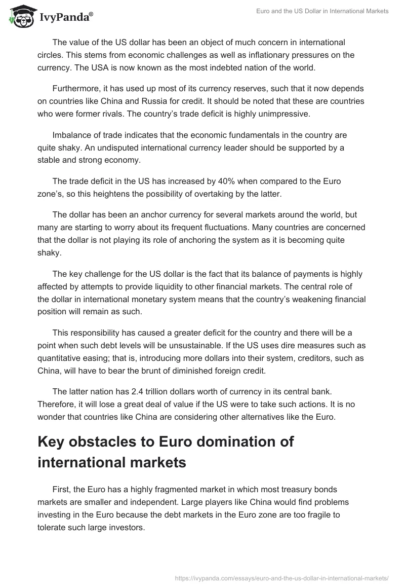 Euro and the US Dollar in International Markets. Page 4