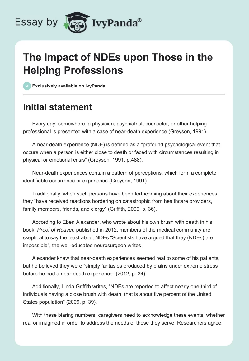 The Impact of NDEs upon Those in the Helping Professions. Page 1