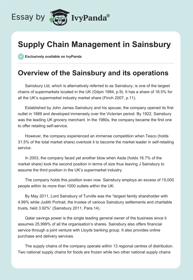 Supply Chain Management in Sainsbury. Page 1