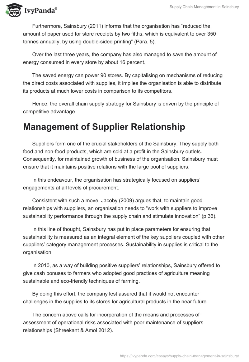 Supply Chain Management in Sainsbury. Page 3