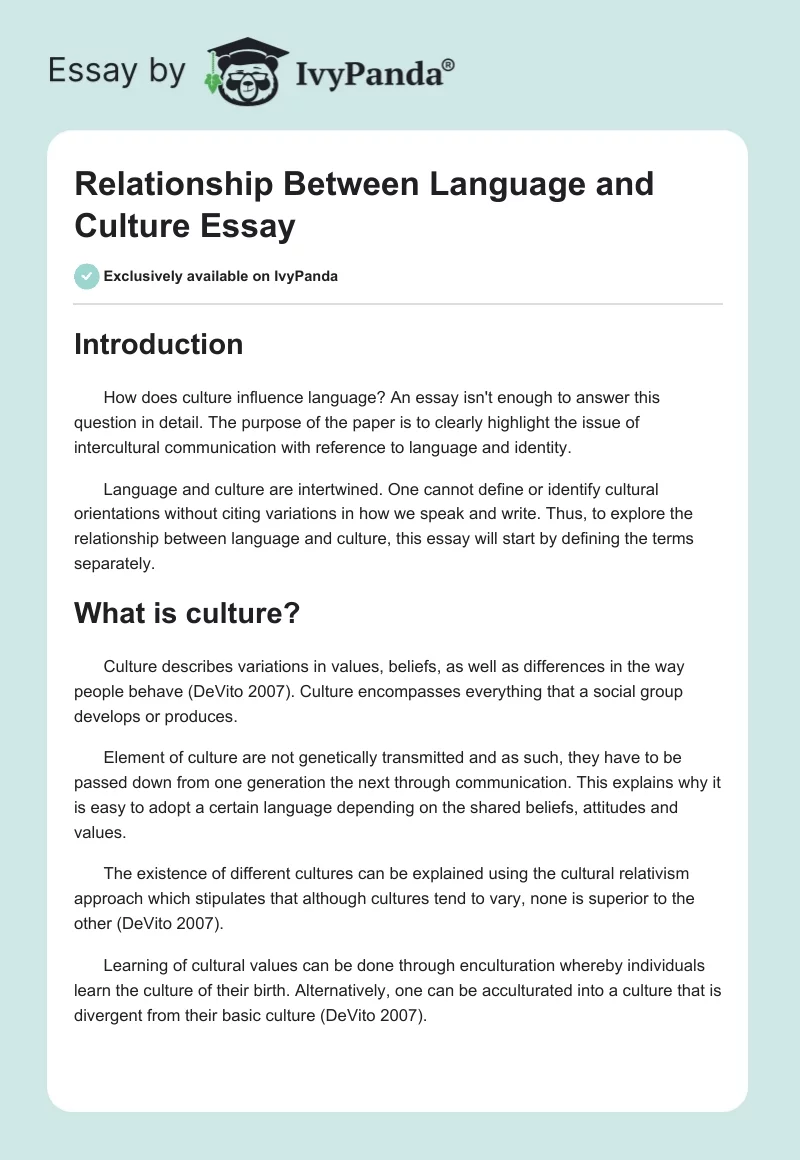 Relationship Between Language and Culture Essay. Page 1