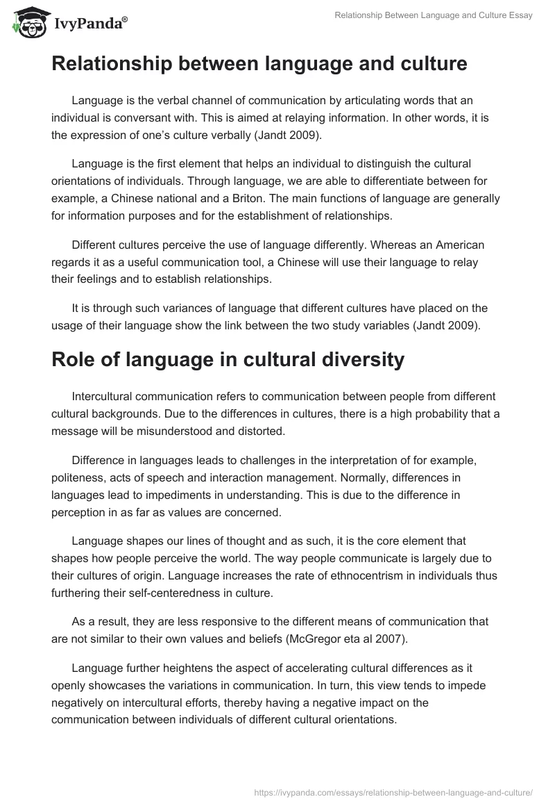 Relationship Between Language and Culture Essay. Page 2
