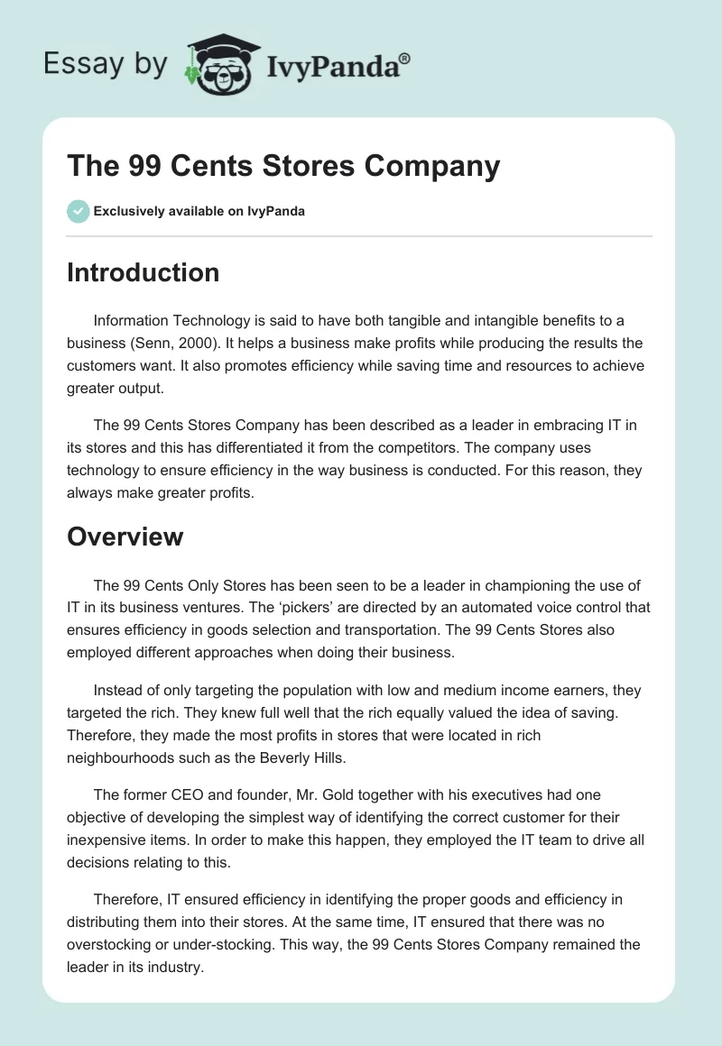 The 99 Cents Stores Company. Page 1