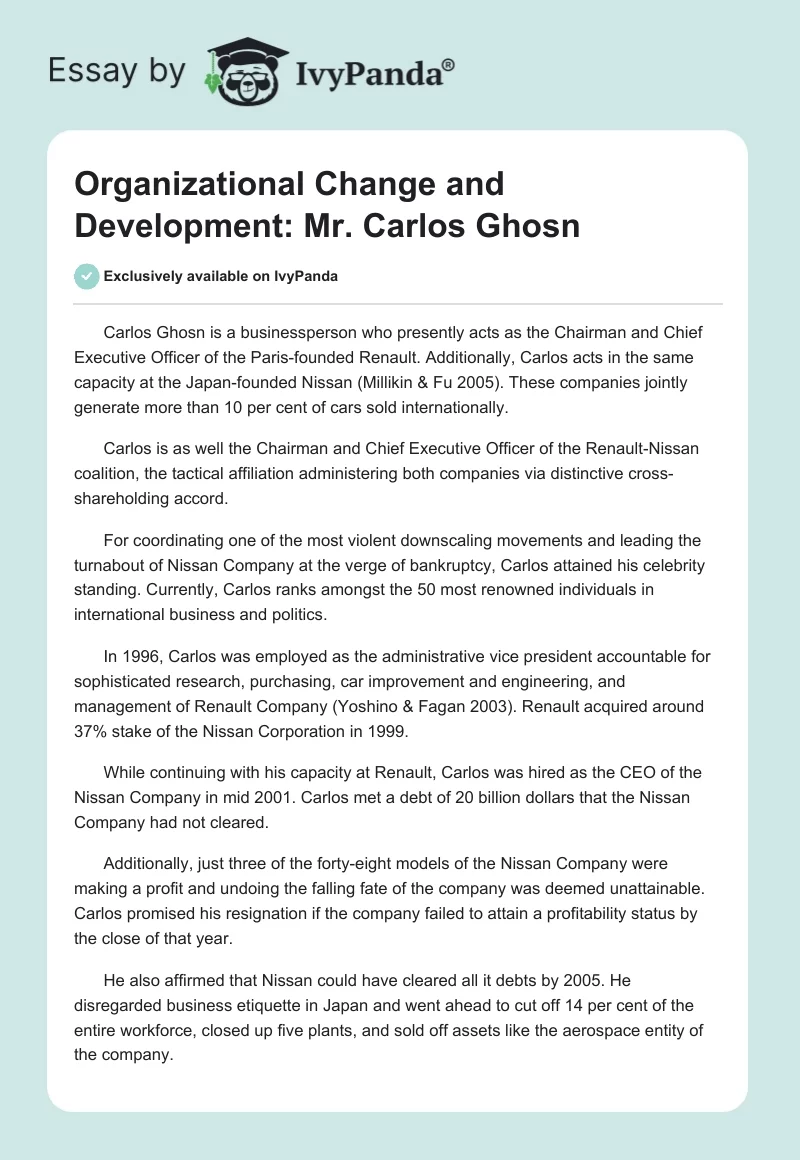 Organizational Change and Development: Mr. Carlos Ghosn. Page 1