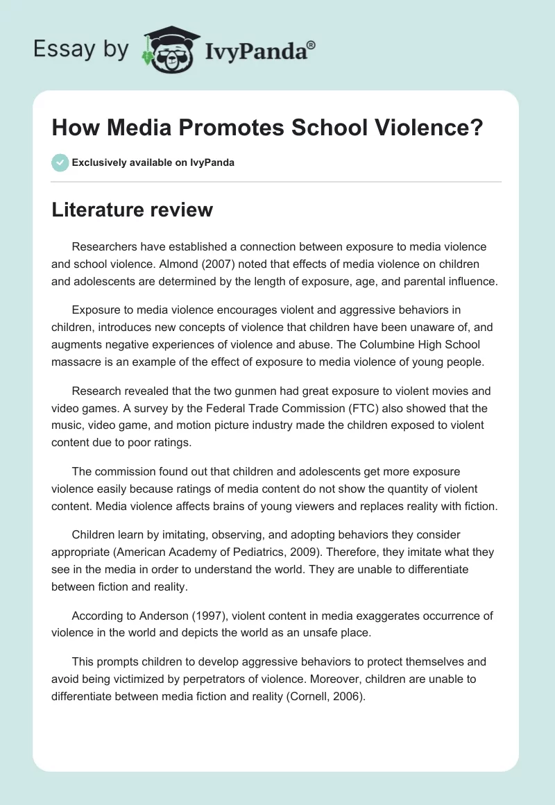 How Media Promotes School Violence?. Page 1