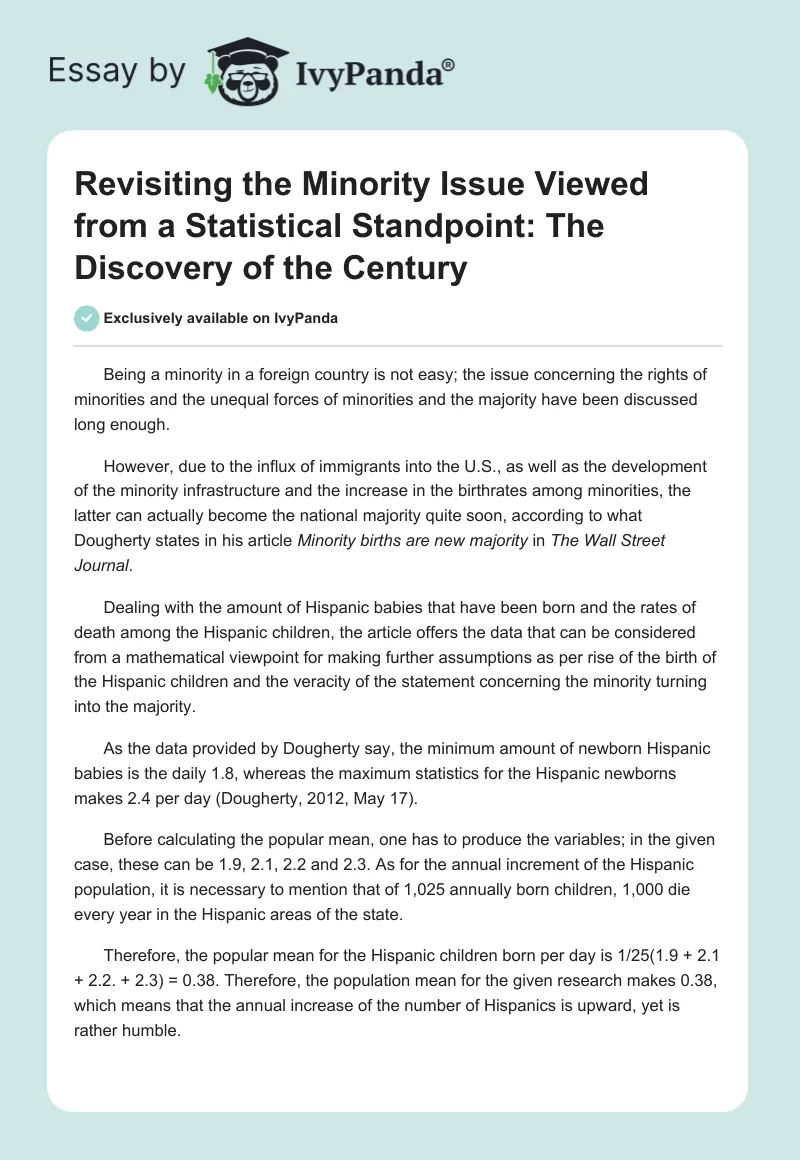 Revisiting the Minority Issue Viewed from a Statistical Standpoint: The Discovery of the Century. Page 1