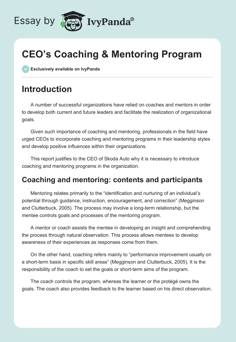 CEO’s Coaching & Mentoring Program. Page 1