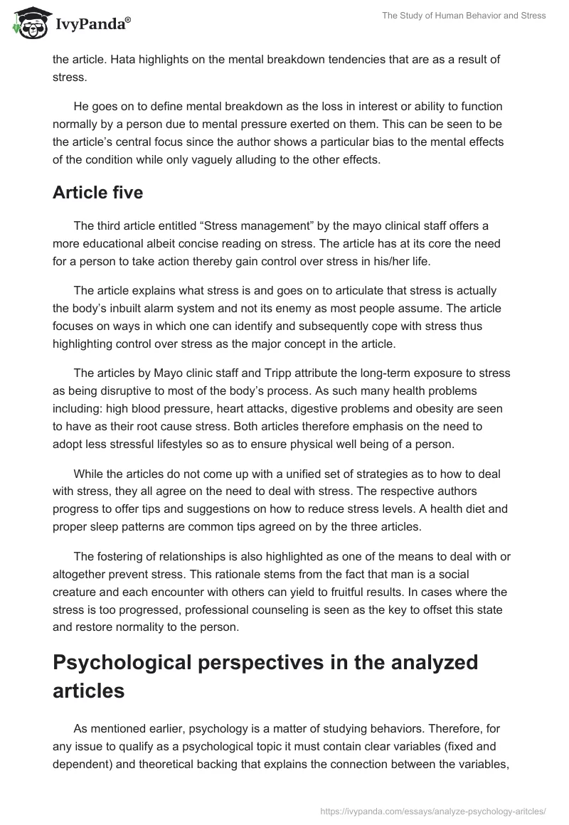 The Study of Human Behavior and Stress. Page 4