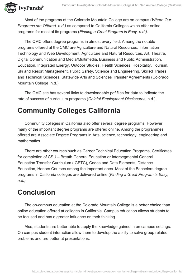 Curriculum Investigation: Colorado Mountain College & Mt. San Antonio College (California). Page 2